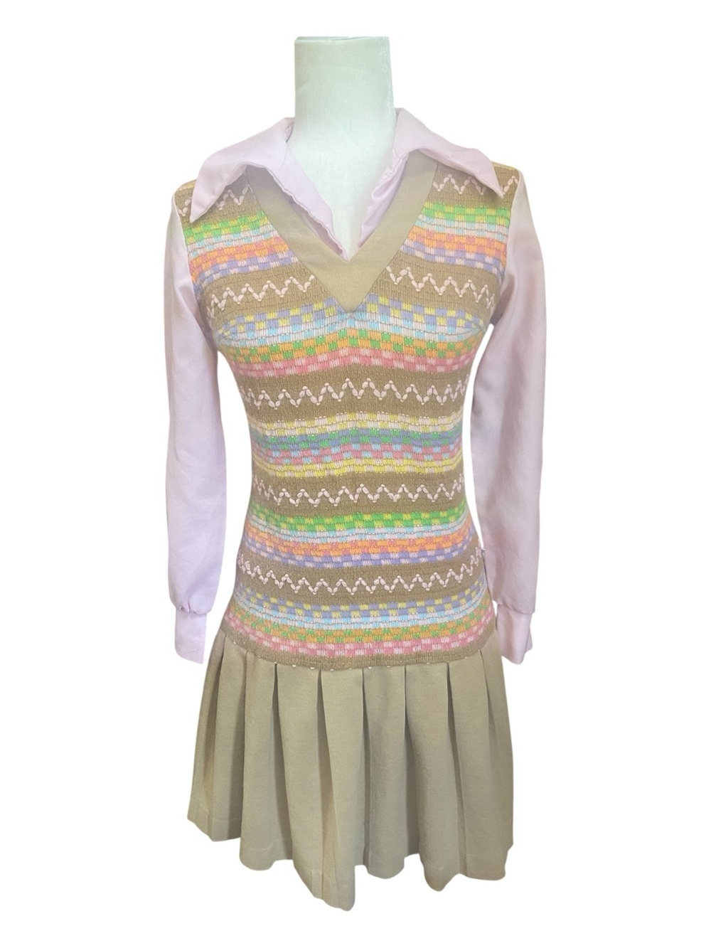 Caron Chicago Womens Vintage Faux Sweater Vest Shirt Dress
